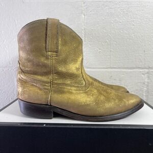 Miz Mooz Carlito Western Boots Gold Leather Ankle Boots Pull On Women's 9 US